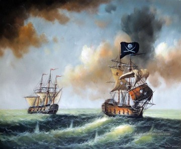 combat de pirates sur Navire de guerreships Peinture à l'huile